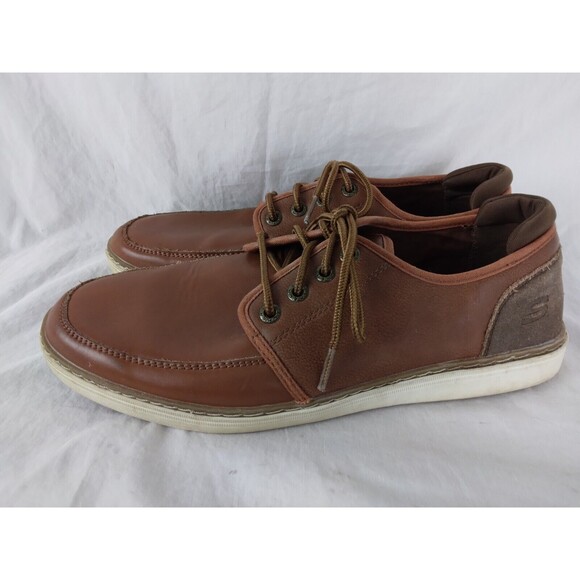 Skechers 65270 Brown Leather Shoes Loafers Boat Shoes Memory Foam Mens Size 8.5 - Picture 6 of 11